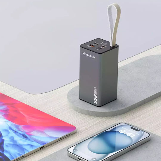 Wozinsky K65+ Power Bank 30000mAh 65W με Θύρα USB-A και 2 Θύρες USB-C Power Delivery Μαύρο