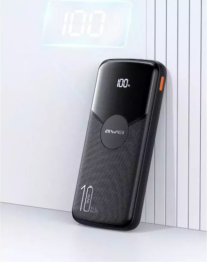 Awei P63K Power Bank 10000mAh 22.5W with 2 USB-A Ports and USB-C Port Black