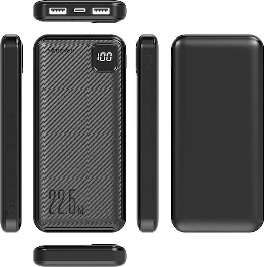 Forever TB-300M Power Bank 10000mAh 22.5W με 2 Θύρες USB-A και Θύρα USB-C Power Delivery Μαύρο