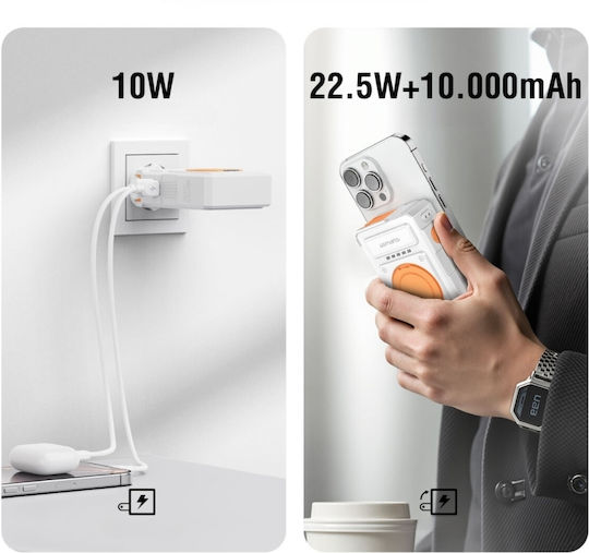 4Smarts Hybrid Charger 6-in-1 Power Bank 10000mAh 22.5W With USB-A Output Port And USB-C Output Port Quick Charge White