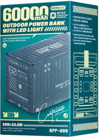 Remax RPP-609 Power Bank 60000mAh 22.5W με 4 Θύρες USB-A και Θύρα USB-C Power Delivery Πράσινο
