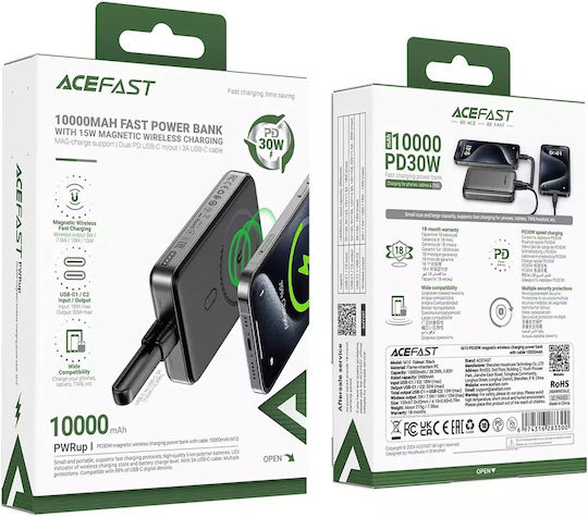 Acefast M10 MagSafe Power Bank 10000mAh 30W with 2 USB-C Ports Power Delivery Black