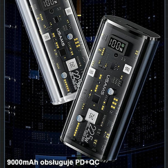 Usams US-CD189 Power Bank 9000mAh 20W με Θύρα USB-A και Θύρα USB-C Power Delivery / Quick Charge 3.0 Μαύρο