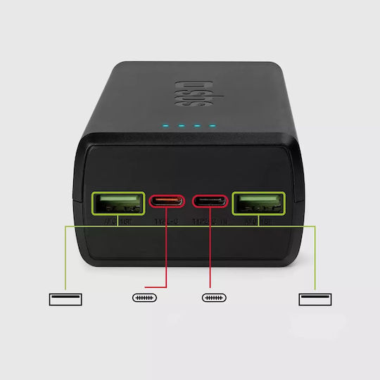 SBS Power Bank 30000mAh 20W με 2 Θύρες USB-A και 2 Θύρες USB-C Power Delivery Μαύρο