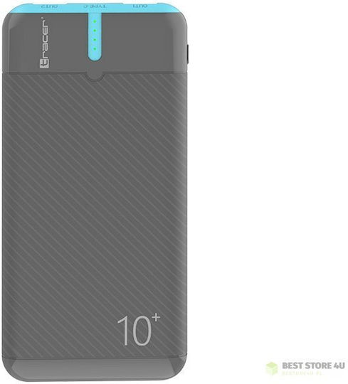 Tracer EnerGo Power Bank 10000mAh με 2 Θύρες USB-A και Θύρα USB-C Gray Blue
