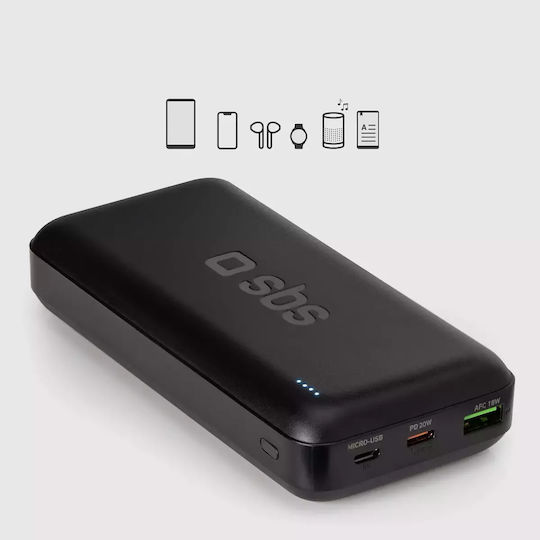 SBS Power Bank 20000mAh 20W with USB-A Port and USB-C Port Power Delivery Black
