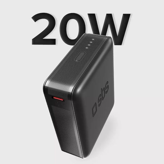 SBS NanoTube Power Bank 10000mAh 20W με Θύρα USB-A και Θύρα USB-C Power Delivery Μαύρο