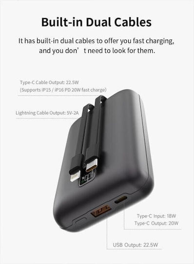 Devia EP208 Mini Power Bank 20000mAh 22.5W Ασημί