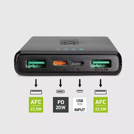 SBS Power Bank 10000mAh 20W με 2 Θύρες USB-A και Θύρα USB-C Power Delivery Μαύρο