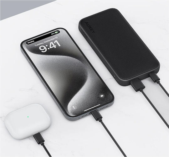 Aukey PB-Y46P USB-C cable Power Bank 10000mAh 20W με Θύρα USB-A και Θύρα USB-C Power Delivery Μαύρο