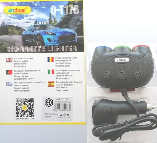 Andowl Qt176 Car Charger 120W with 3 Lighter Ports