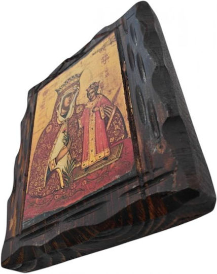 Icoană Sfântă Din Lemn Fecioara Maria Trandafir Amarant A5 12x9 Cm