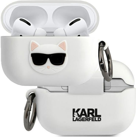Karl Lagerfeld Choupette Fun Θήκη Σιλικόνης με Γάντζο σε Λευκό χρώμα για Apple AirPods Pro