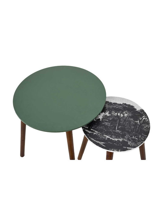 Rundes Zigon-Set Holz Grün/Schwarz 2Stück M43xL43xH48cm