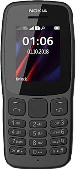 Nokia 106 (2018) Dual SIM Κινητό με Κουμπιά (Αγγλικό) Μαύρο