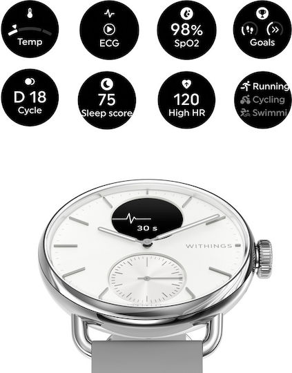 Withings ScanWatch 2 Stainless Steel 38mm Waterproof with Heart Rate Monitor (Pearl White)