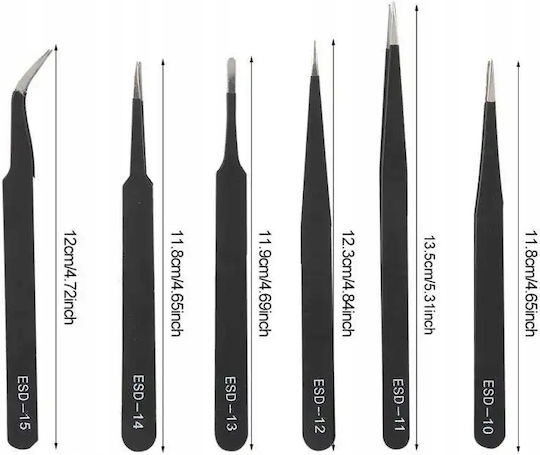 Set 6 Pensete de Precizie Esd-10 la Esd-15 Nemagnetice Rezistente la Acizi pentru Lucrări de Precizie în Electronică