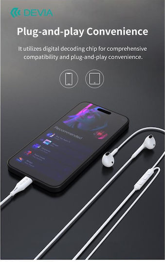 Devia Em102 In-ear Handsfree Headphones with Connector Lightning White
