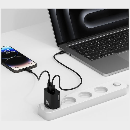 Usams Charger Without Cable GaN with USB-A Port and USB-C Port 33W Power Delivery Blacks (CC317 T65)
