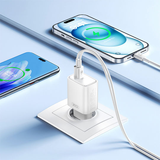 XO Ladegerät mit 2 USB-C Anschlüsse und Kabel USB-C - Lightning 20W Stromlieferung Weißs (L145)