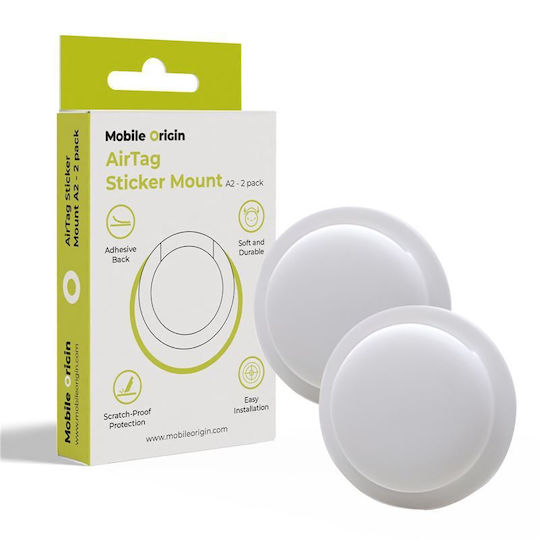 Set 2 Mobile Origin Silicone Mounts Sticker Airtag A2 White