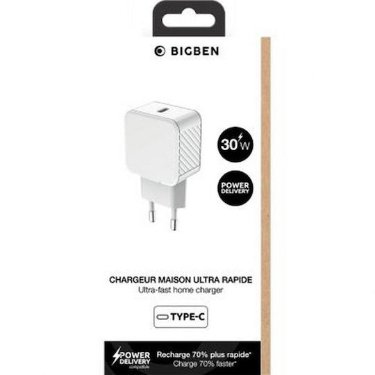 BigBen Connected TTEC Handyladegerät Ohne Kabel mit USB-C Ausgangsanschluss 30W Stromlieferung Weiß