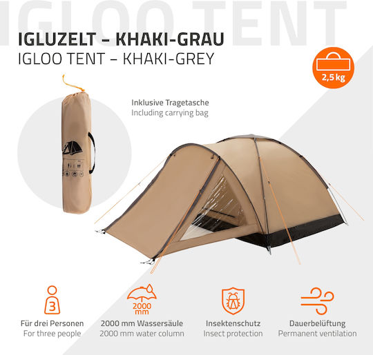 ECD Germany Camping Tent Igloo Beige 3 Seasons for 3 People 210x180x120cm