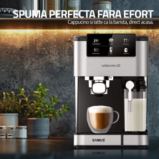 Samus Latteccino 20 Mașină de Espresso 1350W Presiune 20bar pentru Cappuccino Gri