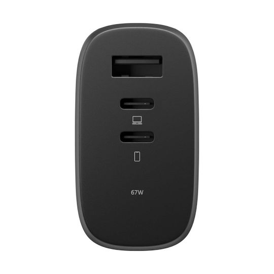 Native Union GaN Wireless Charger with 2 USB-A Output Ports and USB-C Power Delivery 67W Black