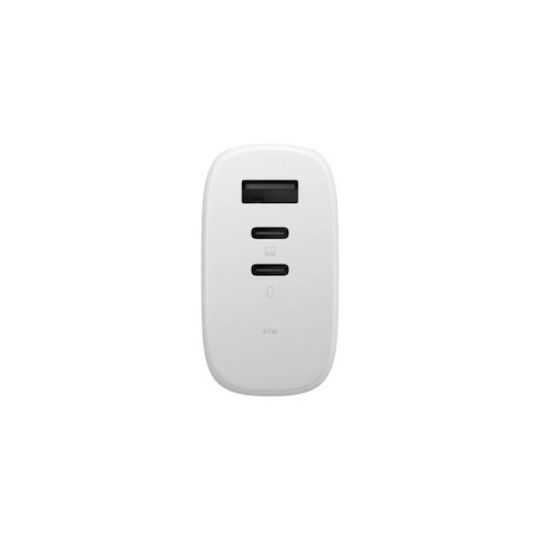 Native Union Зарядно Устройство Без Кабел GaN с 2 USB-A Изходни Порта и USB-C Изходен Порт 67W Power Delivery Бял