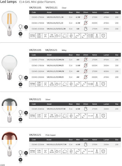 VK Lighting LED Bulb 3.5W 80mm for Socket E14 Cool White 350lm