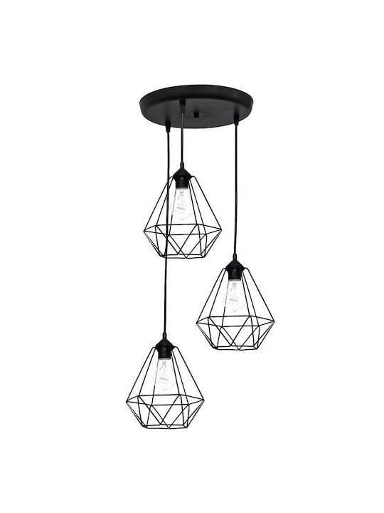 Heronia Dm-02 Pendel 3/l Black Ρυθμιζόμενο Κρεμαστό Φωτιστικό Μαύρο Πλέγμα με Ντουί E27 42x87εκ.