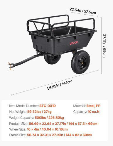 Trailer Garden Cart Plastic Four-wheel with Maximum Load Weight 226kg