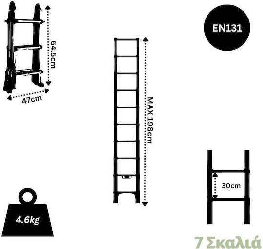Vesta Telescopic Ladder Aluminum 7 of Steps with Maximum Height 2m