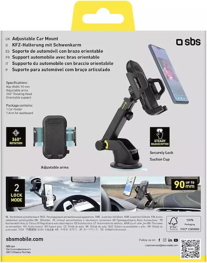 SBS Βάση Κινητού Αυτοκινήτου Holder Passive Holder με Ρυθμιζόμενα Άγκιστρα Μαύρη