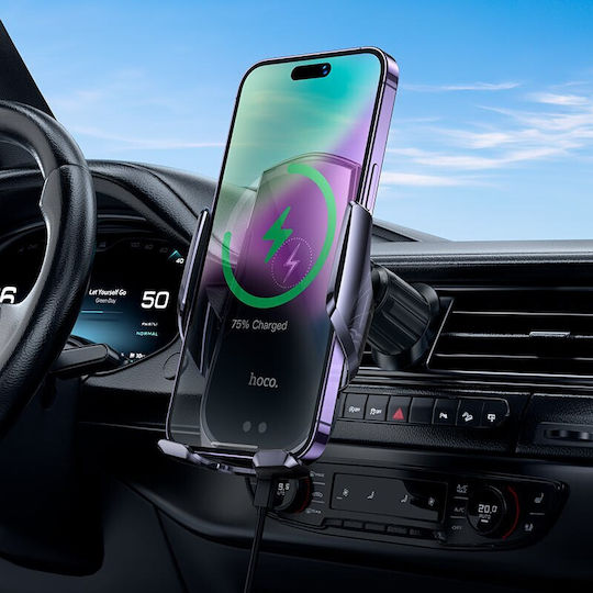 Hoco Suport Auto pentru Telefon cu cârlige reglabile și Încărcare Wireless Neagră