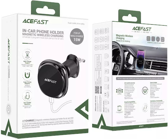 Acefast Car Mobile Mount with Adjustable Hooks and Wireless Charging Black