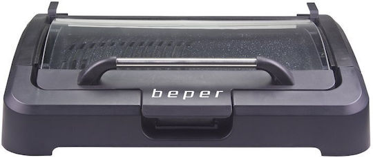 Beper Tabletop Electric Grill Smooth and Ribbed Plate 2200W with Lid and Adjustable Thermostat 39cmx29cmcm