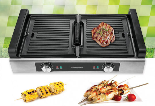Heinner Tischplatte Elektrogrill Geriffelte Platte 1800W mit einstellbarem Thermostat 54cmx23cmcm