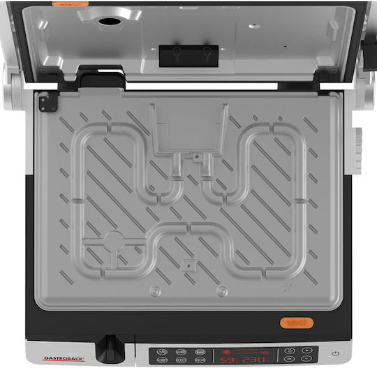 Gastroback Tabletop Electric Grill Smooth and Ribbed Plate 2000W with Lid and Adjustable Thermostat 34cmx24cmcm