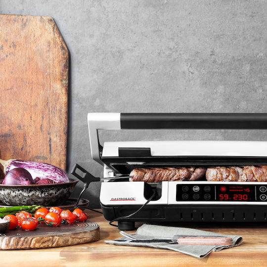 Gastroback Tabletop Electric Grill Smooth and Ribbed Plate 2000W with Lid and Adjustable Thermostat 34cmx24cmcm