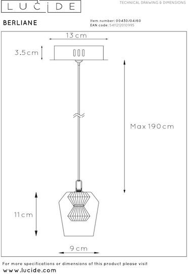 Lucide Lightning Berliane Висящо Осветително Тяло Златист 12x12см.