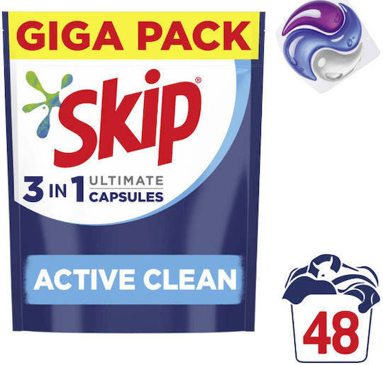 Skip Active Clean Απορρυπαντικό Ρούχων (48 Κάψουλες)