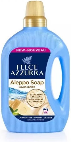 Felce Azzurra Concentrated Liquid Detergent with Fragrance Sapone Di Aleppo for Whites & Coloreds Clothes 1.595lt (29 Measuring Cups)