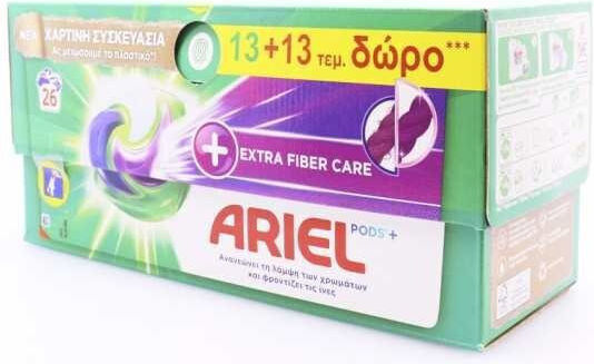 Ariel All in 1 Extra Fiber Care Απορρυπαντικό Ρούχων (13 Κάψουλες) 2τμχ 1+1 Δώρο