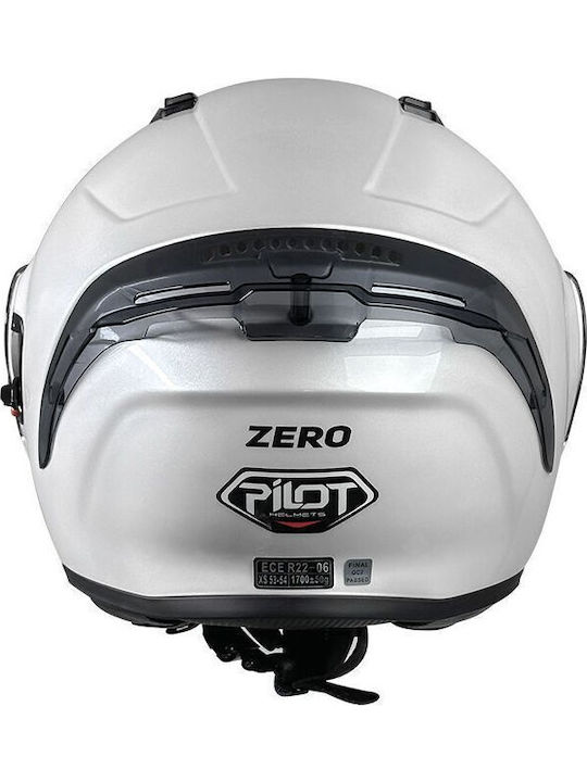 Pilot Zero SV White Pearl Gloss Motorcycle Helmet Flip-Up ECE 22.06 1700gr with Sunvisor