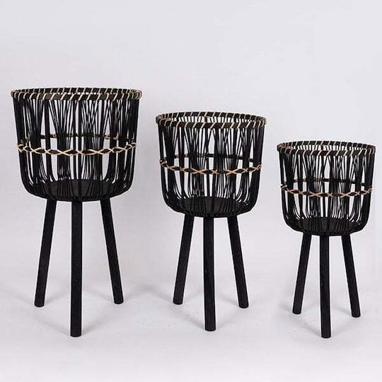Set Decorative Baskets Wicker Black 65.5x37x65.5cm 3 Pieces
