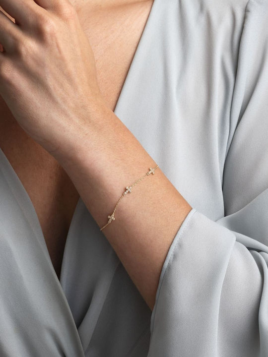 George Art Jewels Women's Bracelet with Cross design made of Gold 9K with Zircon