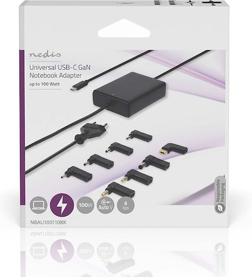 Nedis 100w Gan Usb-c Charger Notebook Tablet Smartphone Ultra Fast Black