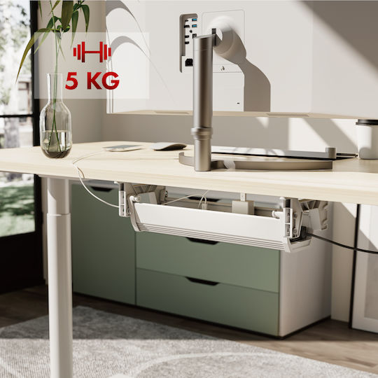Maclean MC-106 W Drawer Cable Organizer System Under Desk Maximum Load 5 Kg White